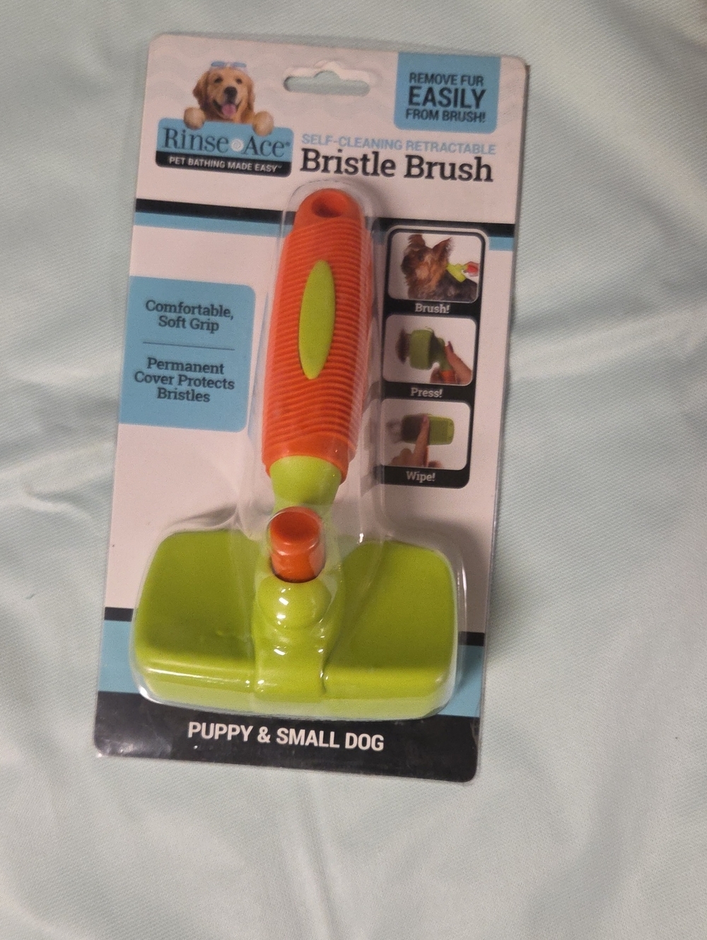 Orange & Lime Self-Cleaning Retractable Bristle Brush for Dogs